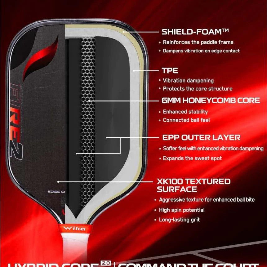 Genuine WIKA QD Fire 2 Quang Duong 16mm Pickleball Racket, XK100 Carbon, Hybrid 2.0 Core, UPA-A